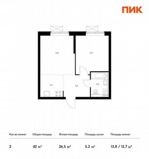 2-к квартира, 42 м², 4/33 эт.