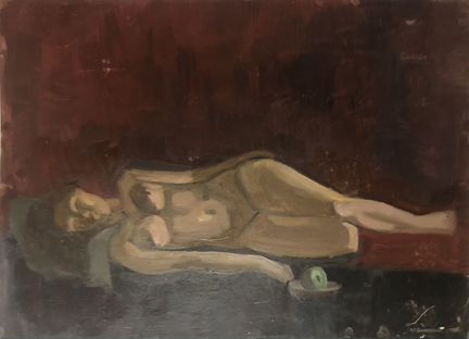 Картина. Этюд «Девушка на красном»