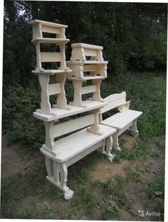 Стoл и 2 скамьи из натурального дерева