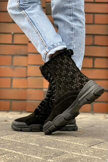 Брендовые женские ботинки С мехом - black