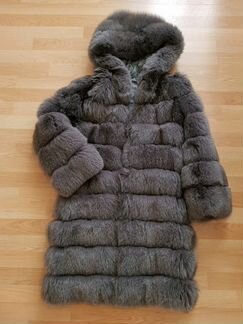 Шуба из песца с капюшоном