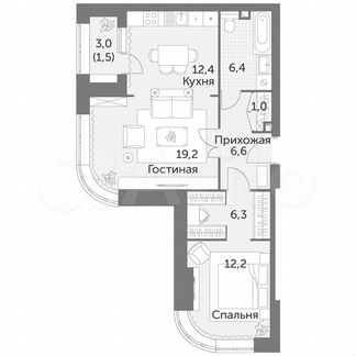 2-к квартира, 65.6 м², 3/34 эт.