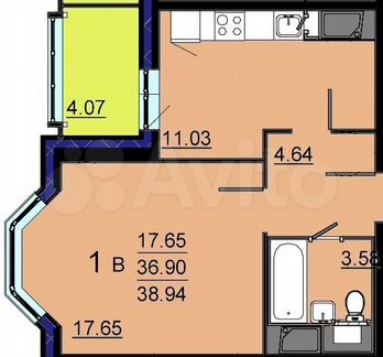 1-к квартира, 36.9 м², 18/25 эт.