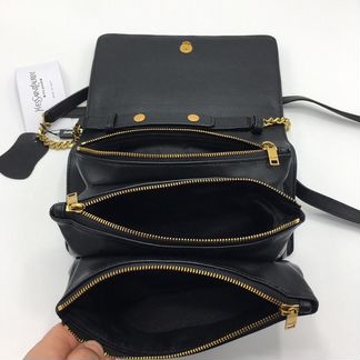 Новая женская сумка клатч из кожи черная белая YSL