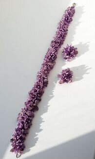 Новый комплект украшений, колье, клипсы - аметист