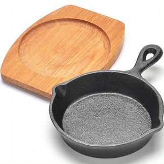 Сковорода чугунная с деревянной подставкой 