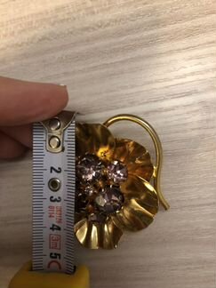 Брошь аметистовый цветок, позолота, винтаж