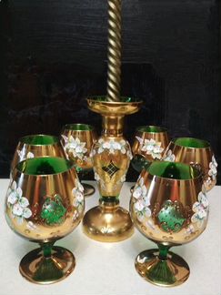 Бокалы, подсвечник, смальта Богемия Чехия, 90гг