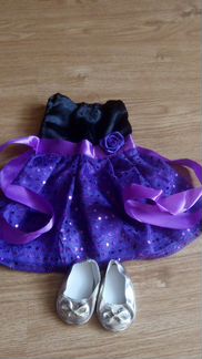 Платье и золотые туфельки для куклы 18