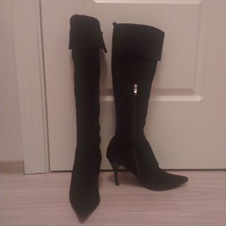 Ботфорты демисезонные черные замшевые