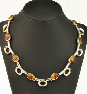 Колье серебро 925 пробы Тигровый глаз