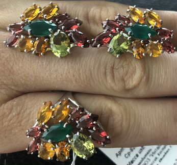 Комплект серьги и кольцо серебро Эстет