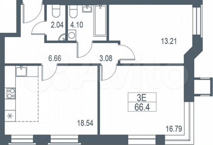 3-к квартира, 63.3 м², 17/21 эт.
