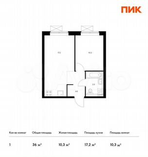 1-к квартира, 36 м², 19/25 эт.