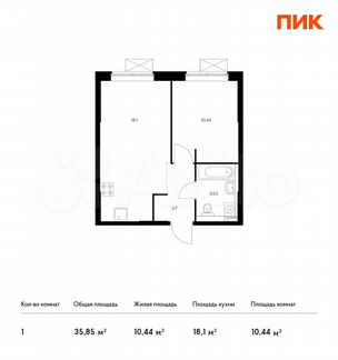 1-к квартира, 35.9 м², 9/33 эт.