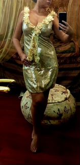 Эксклюзивное кожаное платье золотое Италия