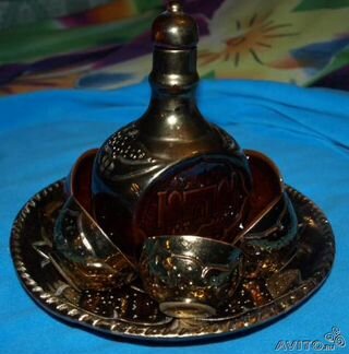 Комплект-штоф,пиалы,поднос для спиртного-глина-90е