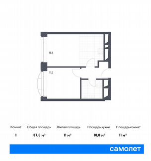 1-к апартаменты, 37.5 м², 11/24 эт.